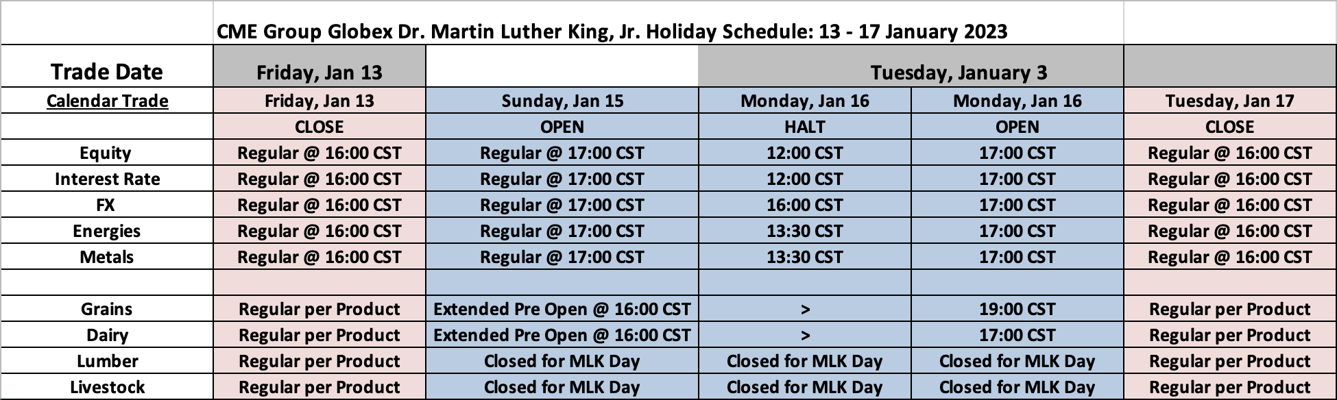 Martin Luther King Day Holiday Schedule (2023)
